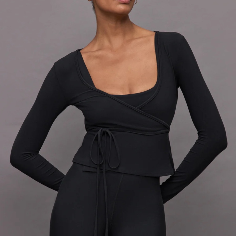 Black Long Sleeve Wrap Top